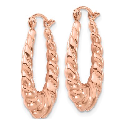 14K Rose Gold Twisted Hollow Hoop Earrings – view 3