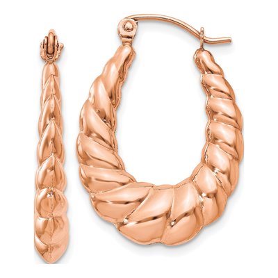 14K Rose Gold Twisted Hollow Hoop Earrings