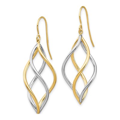 14K Two-Tone Gold Twisted Dangle Earrings – view 3