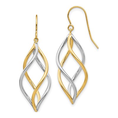 14K Two-Tone Gold Twisted Dangle Earrings