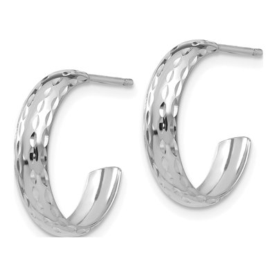 14K White Gold 16mm Diamond-Cut J- Hoop Earrings – view 2
