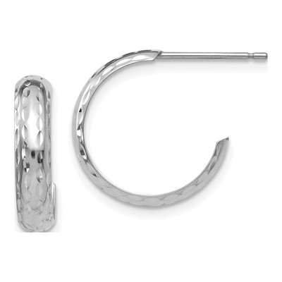 14K White Gold 16mm Diamond-Cut J- Hoop Earrings