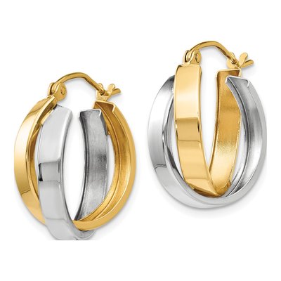 14K Two-Tone Gold 18mm Double Hoop Earrings – view 3