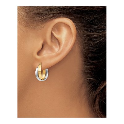 14K Two-Tone Gold 18mm Double Hoop Earrings – view 4