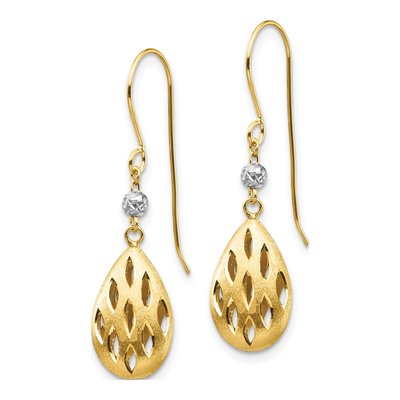 14K Two-Tone Gold Diamond-Cut Teardrop Dangle Earrings – view 3
