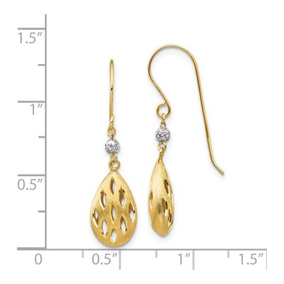 14K Two-Tone Gold Diamond-Cut Teardrop Dangle Earrings – view 5