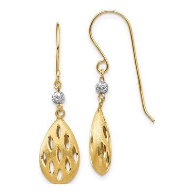14K Two-Tone Gold Diamond-Cut Teardrop Dangle Earrings