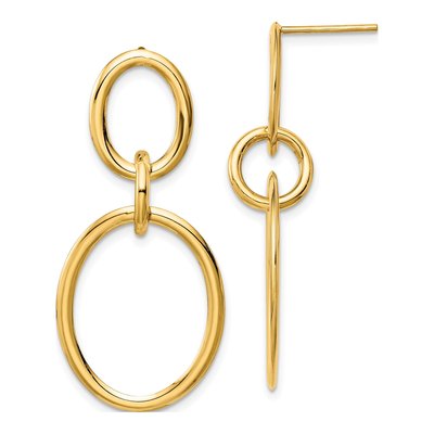 14K Yellow Gold Oval Dangle Earrings