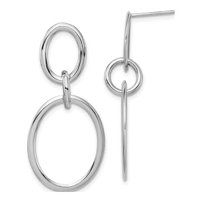 14K White Gold Oval Dangle Earrings