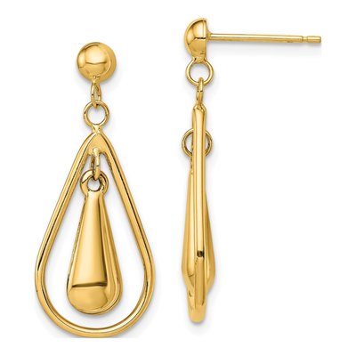 14K Yellow Gold Teardrop Dangle Earrings