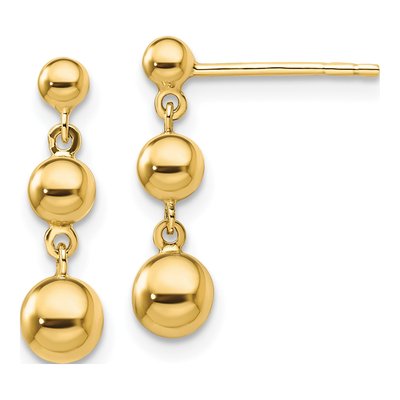 14K Yellow Gold 3-Ball Dangle Earrings