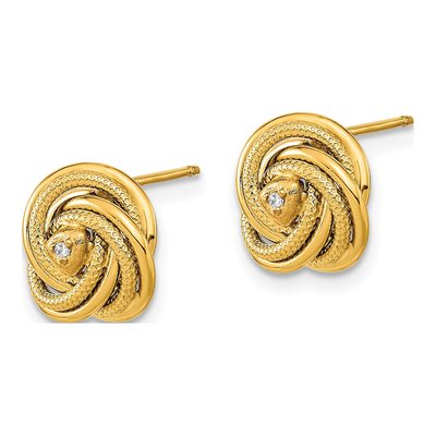 14K Yellow Gold Round CZ Love Knot Stud Earrings – view 2