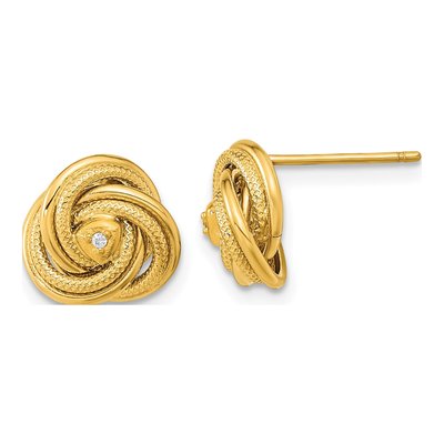 14K Yellow Gold Round CZ Love Knot Stud Earrings