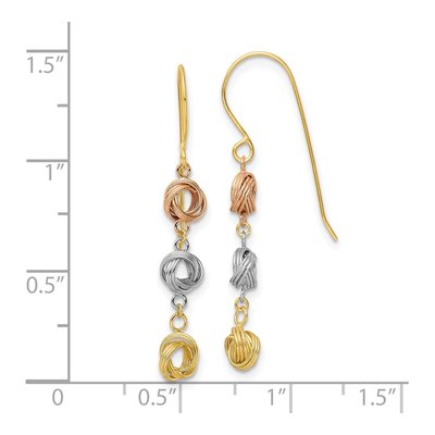 14K Tri-Color Gold Love Knot Dangle Earrings – view 4
