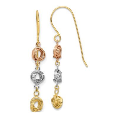 14K Tri-Color Gold Love Knot Dangle Earrings