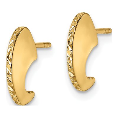 14K Yellow Gold 12mm Diamond-Cut J- Hoop Earrings – view 3