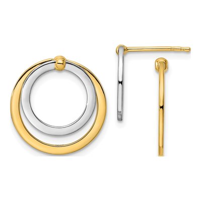 14K Two-Tone Gold Circle Dangle Earrings