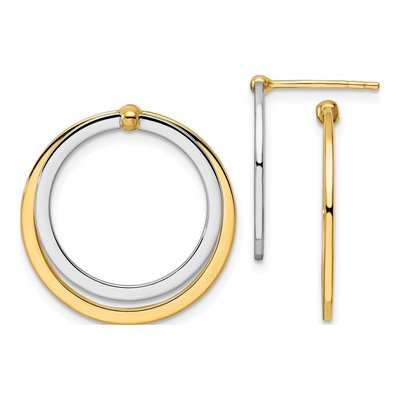 14K Two-Tone Gold Circle Front Back Dangle Earrings