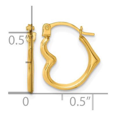 14K Yellow Gold 15mm Heart Hoop Earrings – view 4