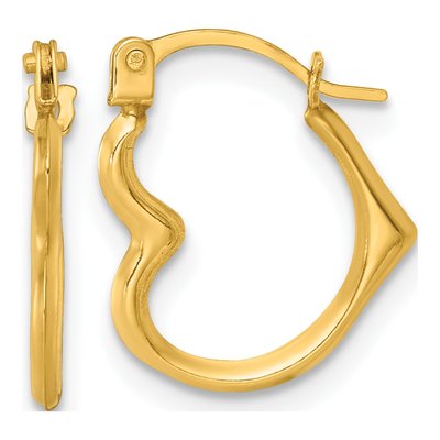 14K Yellow Gold 15mm Heart Hoop Earrings