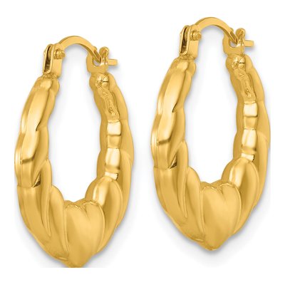 14K Yellow Gold 17mm Heart Scalloped Hoop Earrings – view 3