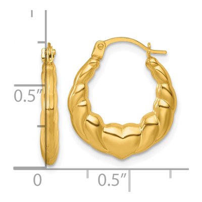 14K Yellow Gold 17mm Heart Scalloped Hoop Earrings – view 4