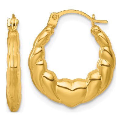 14K Yellow Gold 17mm Heart Scalloped Hoop Earrings