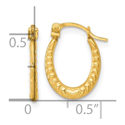 14K Yellow Gold 11mm Heart Scalloped Hoop Earrings – view 4