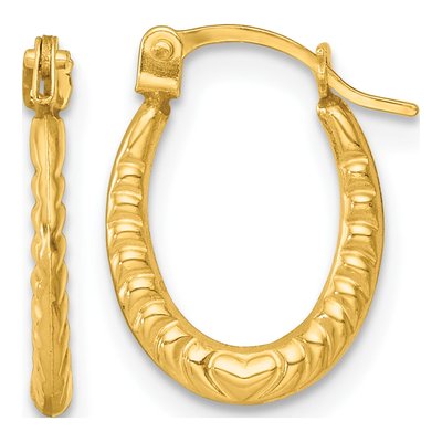 14K Yellow Gold 11mm Heart Scalloped Hoop Earrings