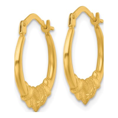 14K Yellow Gold 17mm Diamond-Cut Heart Hoop Earrings – view 3