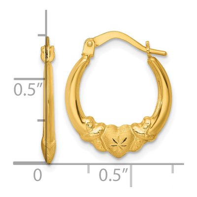 14K Yellow Gold 17mm Diamond-Cut Heart Hoop Earrings – view 4