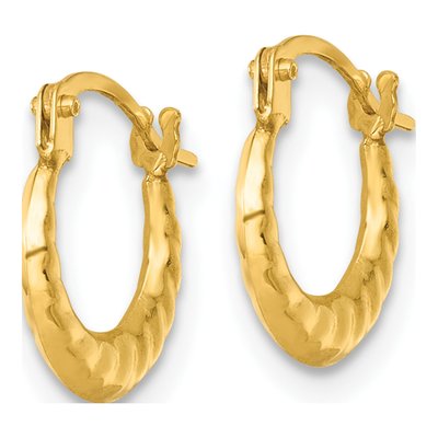 14K Yellow Gold 11mm Scalloped Twisted Hoop Earrings – view 3