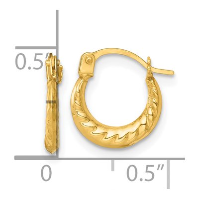 14K Yellow Gold 11mm Scalloped Twisted Hoop Earrings – view 4