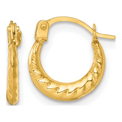 14K Yellow Gold 11mm Scalloped Twisted Hoop Earrings