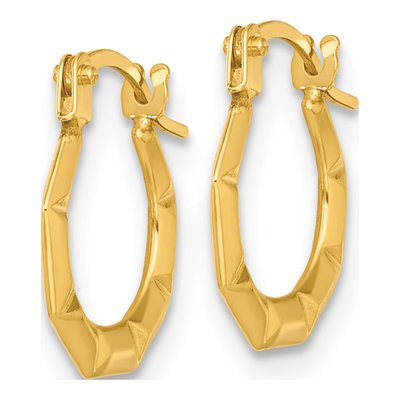 14K Yellow Gold 11mm Grooved Hoop Earrings – view 3