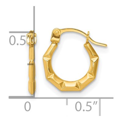 14K Yellow Gold 11mm Grooved Hoop Earrings – view 4