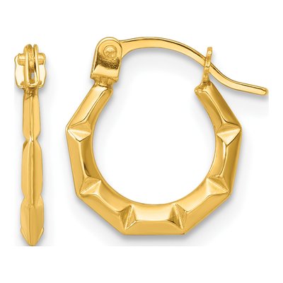14K Yellow Gold 11mm Grooved Hoop Earrings