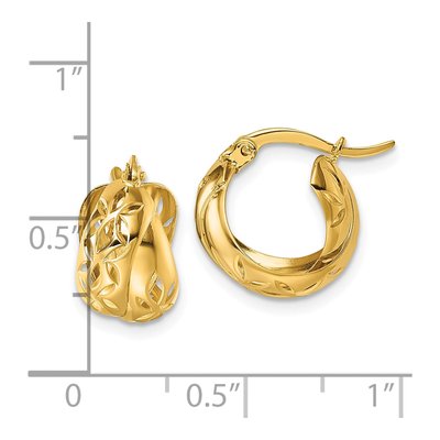 14K Yellow Gold 15mm Diamond-Cut Floral Hoop Earrings – view 4