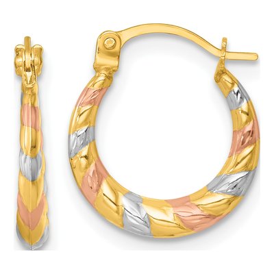 14K Yellow Gold 13mm Twisted Hollow Hoop Earrings
