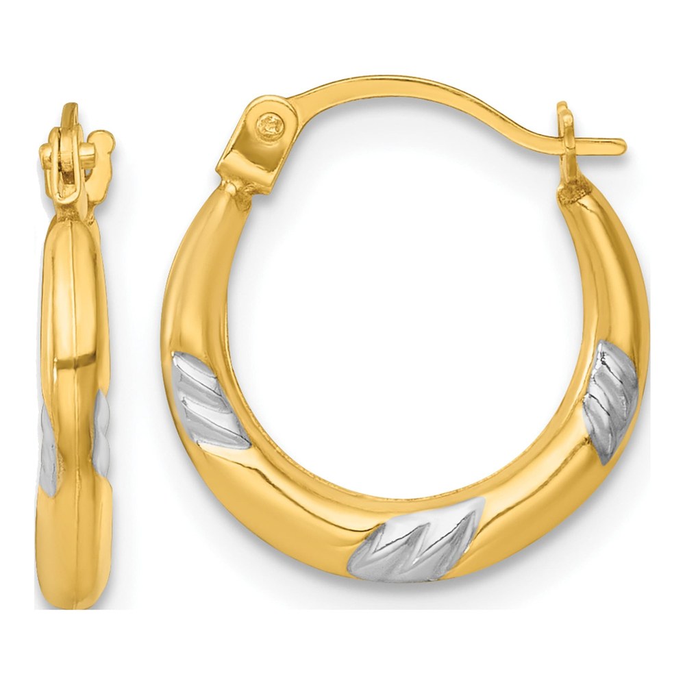 14K With White Rhodium Polished 2mm Hollow Hoop Earrings