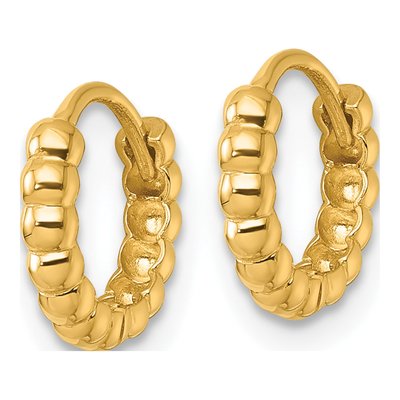 14K Yellow Gold 11mm Beaded Huggie Hoop Earrings – view 3