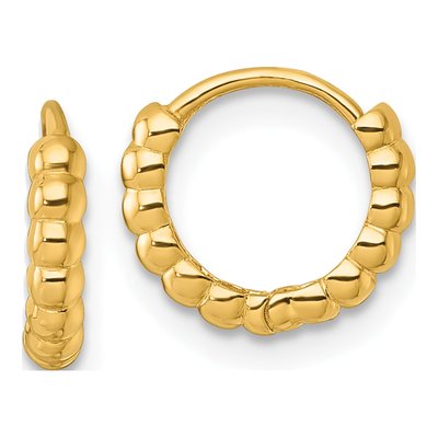 14K Yellow Gold 11mm Beaded Huggie Hoop Earrings