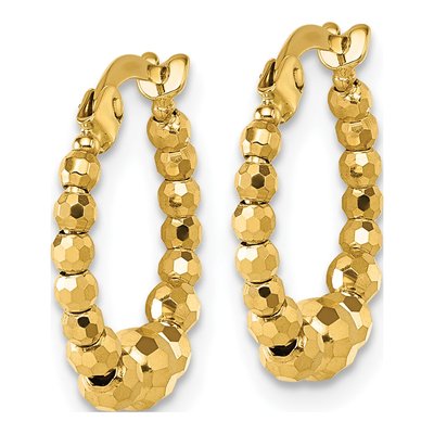 14K Yellow Gold 16mm Diamond-Cut Beaded Hoop Earrings – view 3