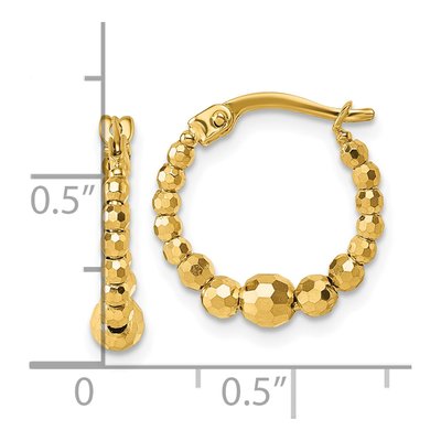 14K Yellow Gold 16mm Diamond-Cut Beaded Hoop Earrings – view 4