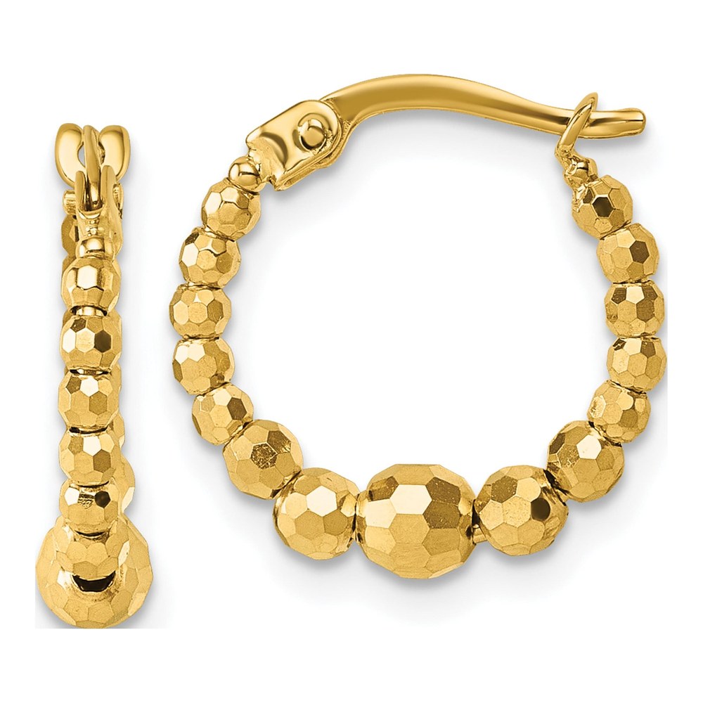 14K Polished Diamond-Cut Graduated Beaded Hoop Earrings