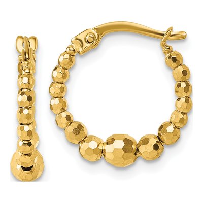14K Yellow Gold 16mm Diamond-Cut Beaded Hoop Earrings