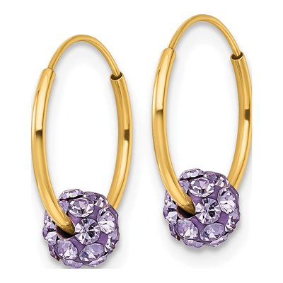 14K Yellow Gold 13mm Lavender Crystal Endless Hoop Earrings – view 3