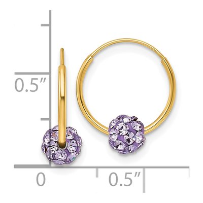 14K Yellow Gold 13mm Lavender Crystal Endless Hoop Earrings – view 4