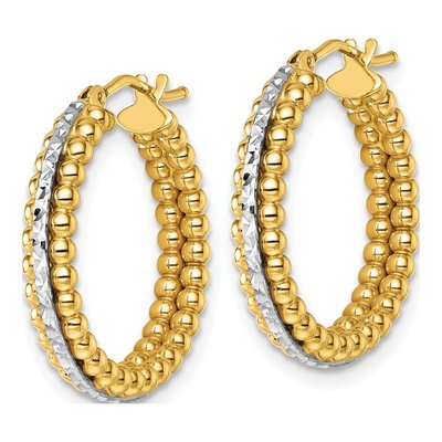 14K Two-Tone Gold 21mm Beaded Hoop Earrings – view 3