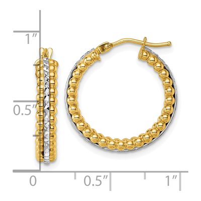 14K Two-Tone Gold 21mm Beaded Hoop Earrings – view 4